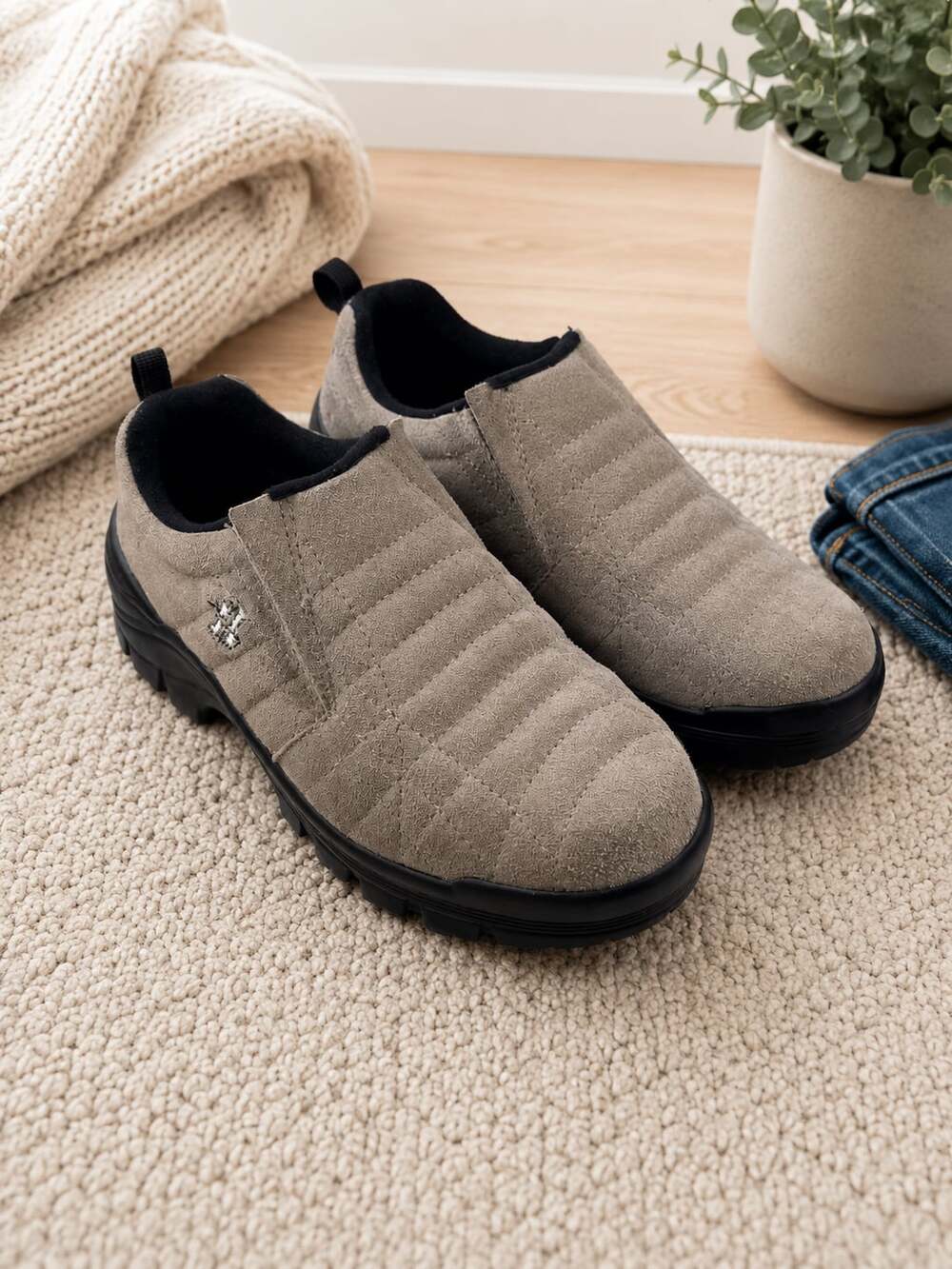 Nevados Women’s 7.5 Taupe Suede Slip On Walking Hiking Shoes Lug Sole